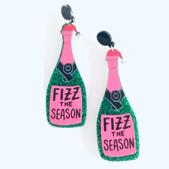 Fizz the Season Champagne Christmas Earrings - Picture 1 of 1